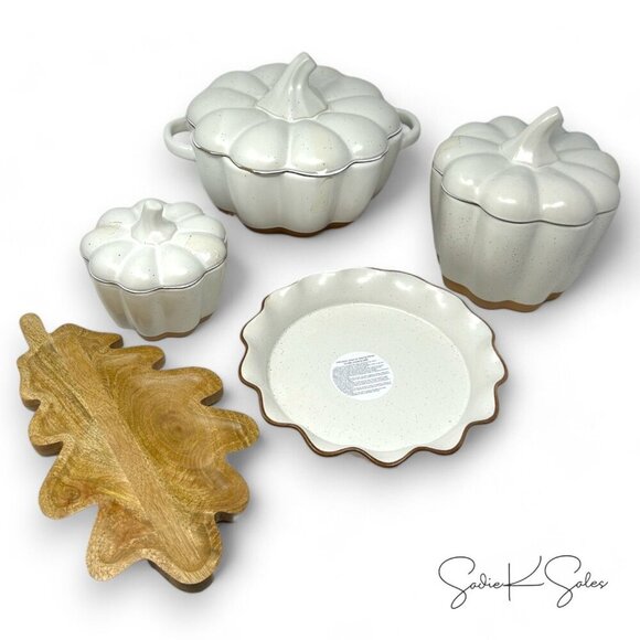 Threshold 2726ml Pumpkin Stoneware Serving Bowl w/ Lid Cream Target Thanksgiving - Picture 6 of 7